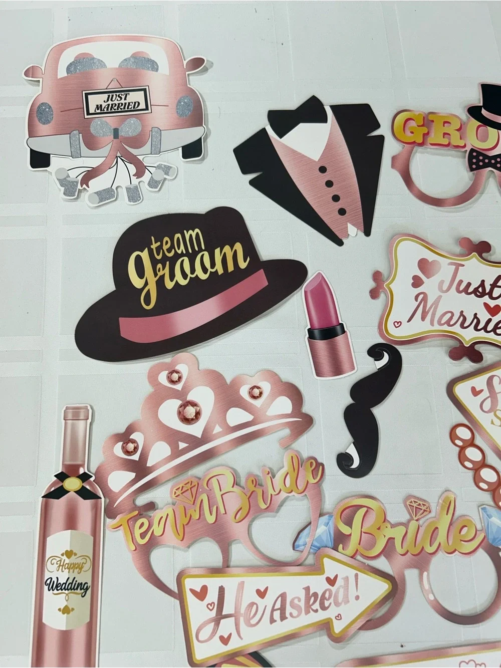 Bridal Photo Booth Props Kit - Pink Bridal Party Decor